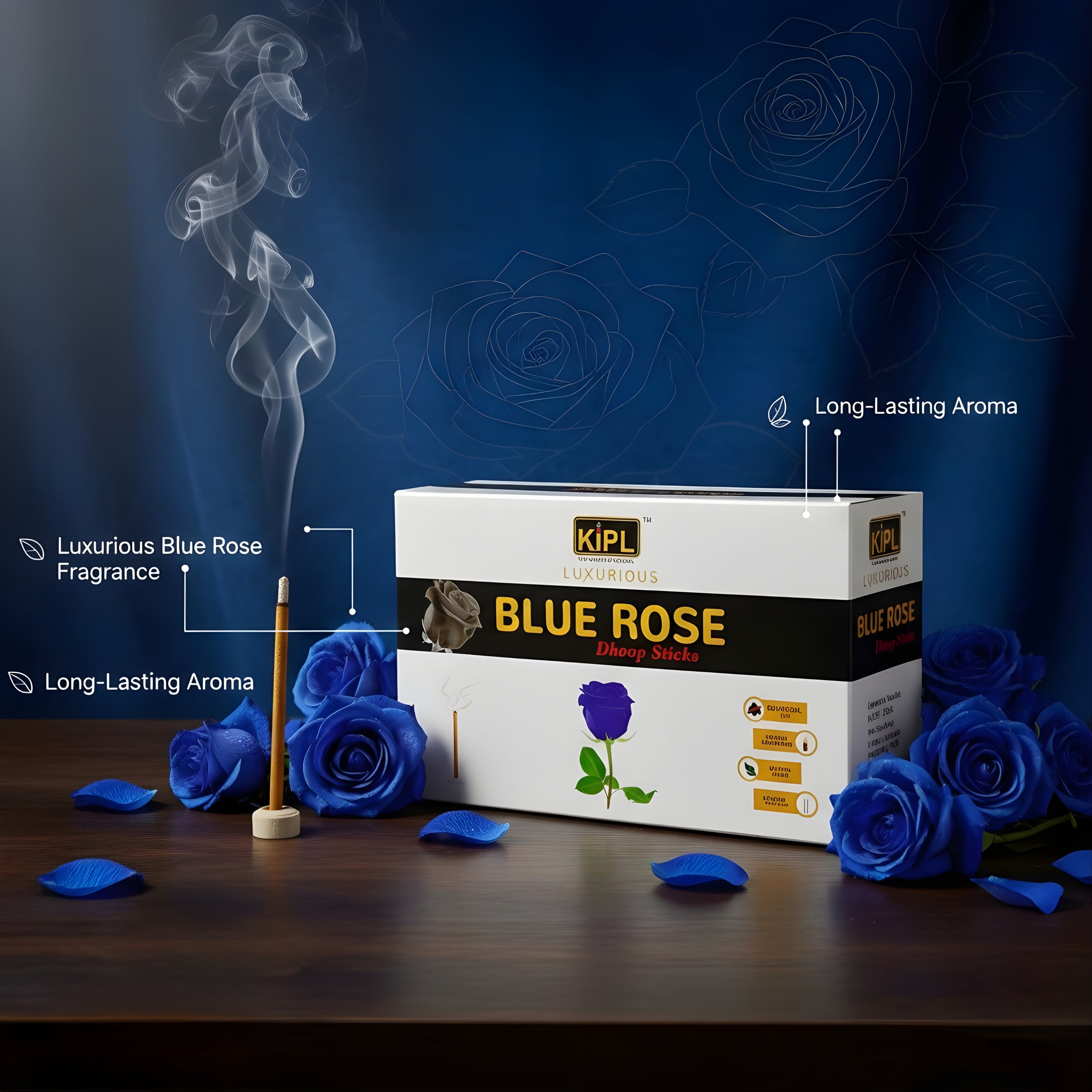 Blue Rose Dhoop Sticks - Premium Fragrance (Pack of 12)